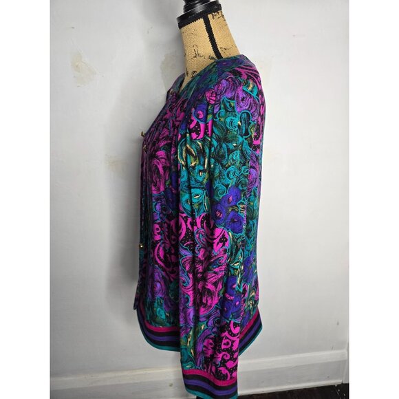 Vintage 80s Neon Paisley Pink Button Jacket Maximalist - Picture 3 of 12